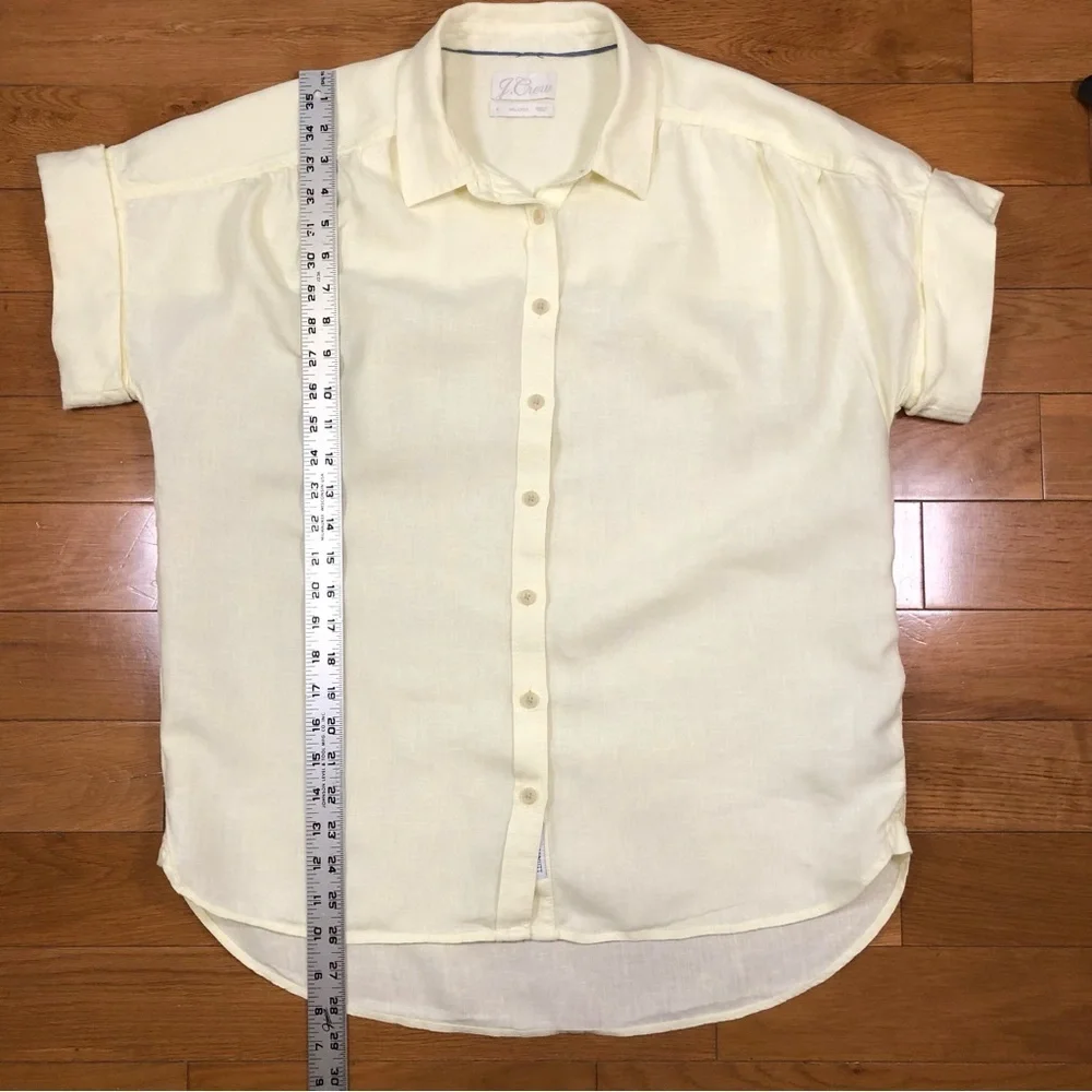 J. Crew 100% Irish Linen Light Yellow Relaxed Button-Up Short Sleeve Shirt Sz S - Picture 7 of 10